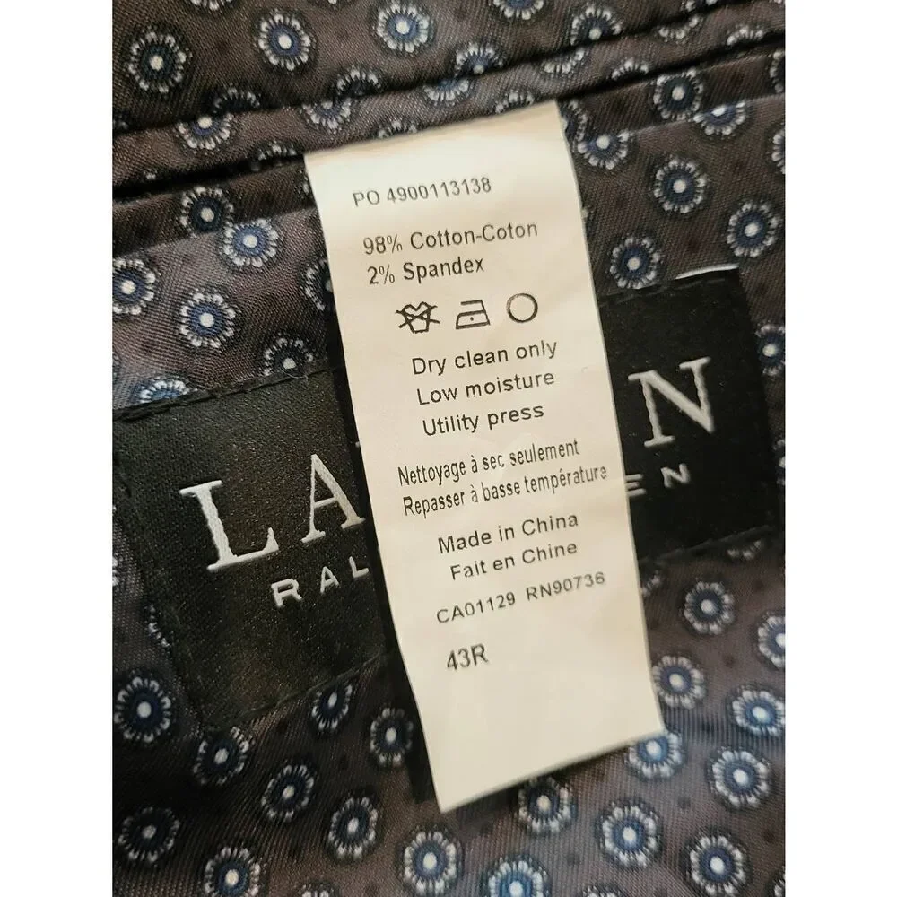 Lauren Ralph Lauren Jacket Men's 43R Black Corduroy Elbow Patch Sport Coat